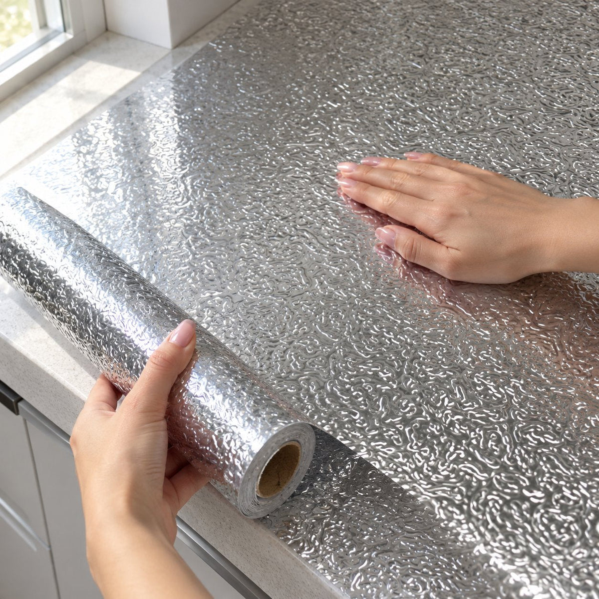 situation — Folie autoadezivă din aluminiu pentru bucătărie – 1+1 role 60 × 300 cm