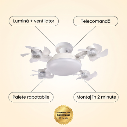 Lumină + ventilator, telecomandă, palete rabatabile