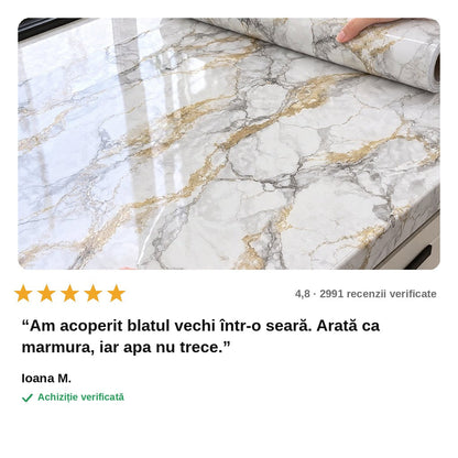 avis — Folie autoadezivă imitație marmură 60 x 300 cm – rezistentă la apă, pentru blat, bucătărie și baie