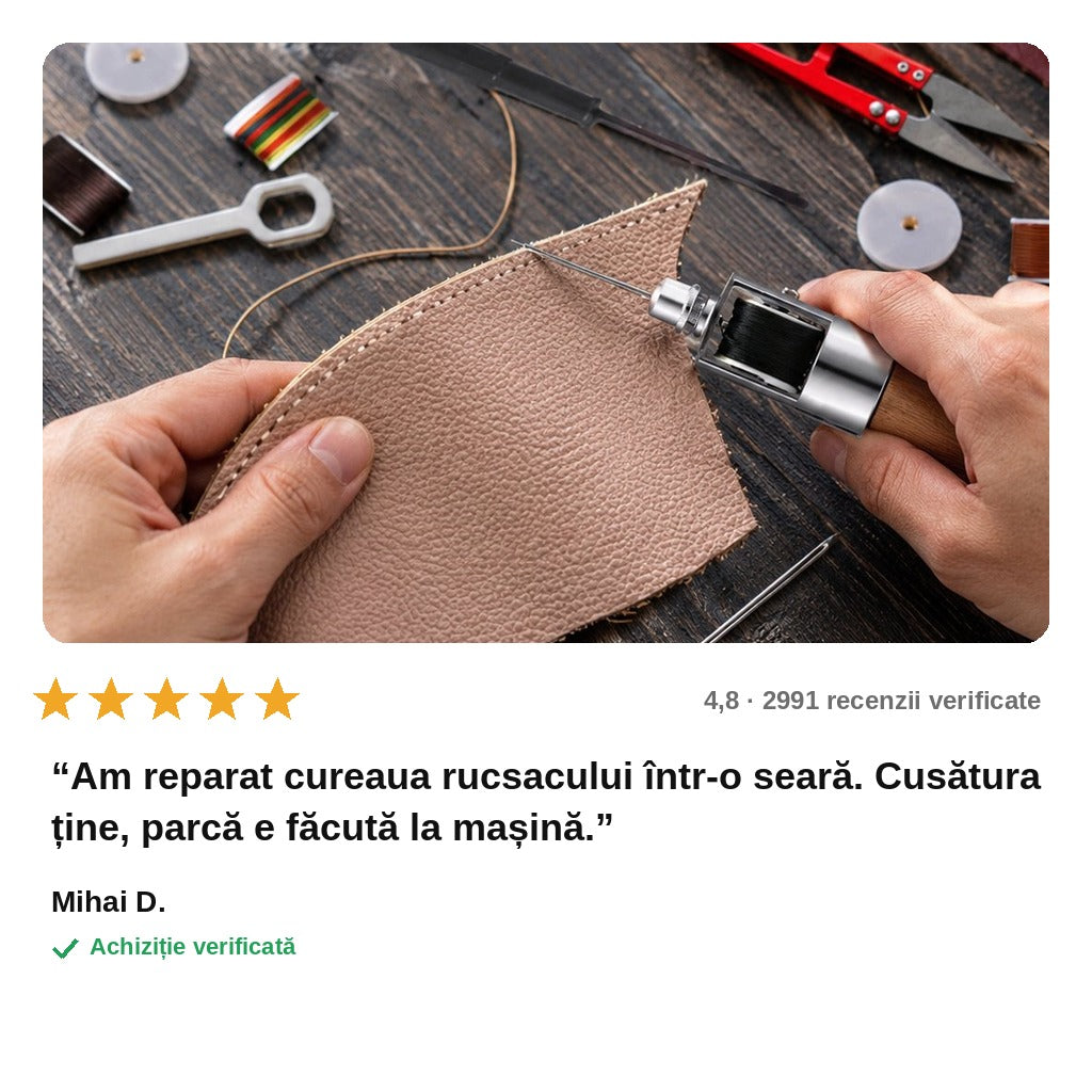avis — CusutForte™ – Sulă de Cusut Manual pentru Piele și Pânză Groasă, cu Ață Cerată și 2 Ace