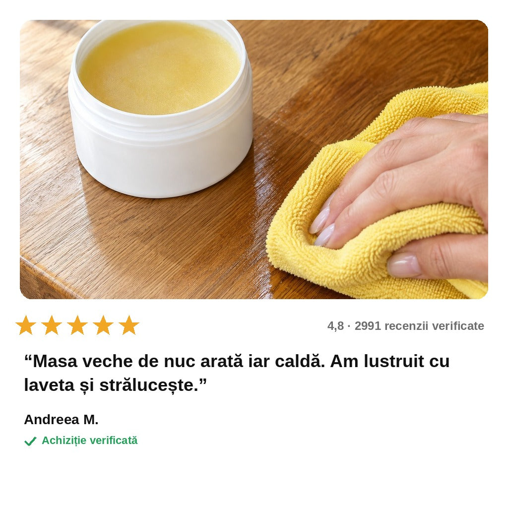 avis — Ceară de Albine pentru Mobilă și Lemn – Hrănește Lemnul și Îi Redă Luciul Natural