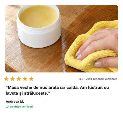 avis — Ceară de Albine pentru Mobilă și Lemn – Hrănește Lemnul și Îi Redă Luciul Natural