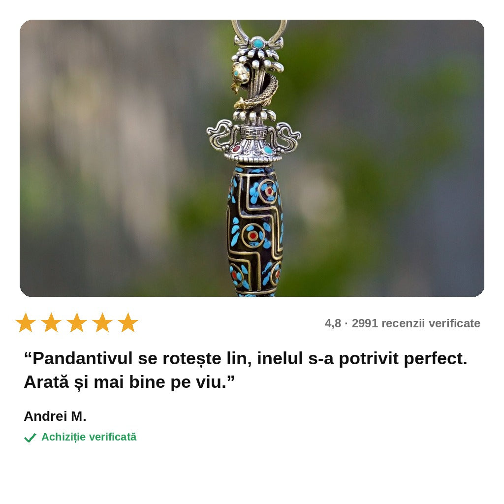 avis — Set Colier Dzi cu 9 Ochi și Vajra + Inel Rotativ Unisex