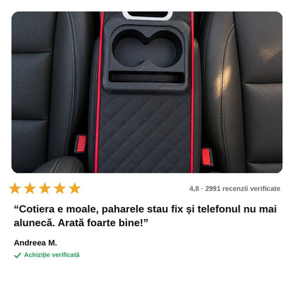 avis — Consolia™ – Cotieră Auto Matelasată cu 2 Suporturi de Pahare și Buzunare de Depozitare