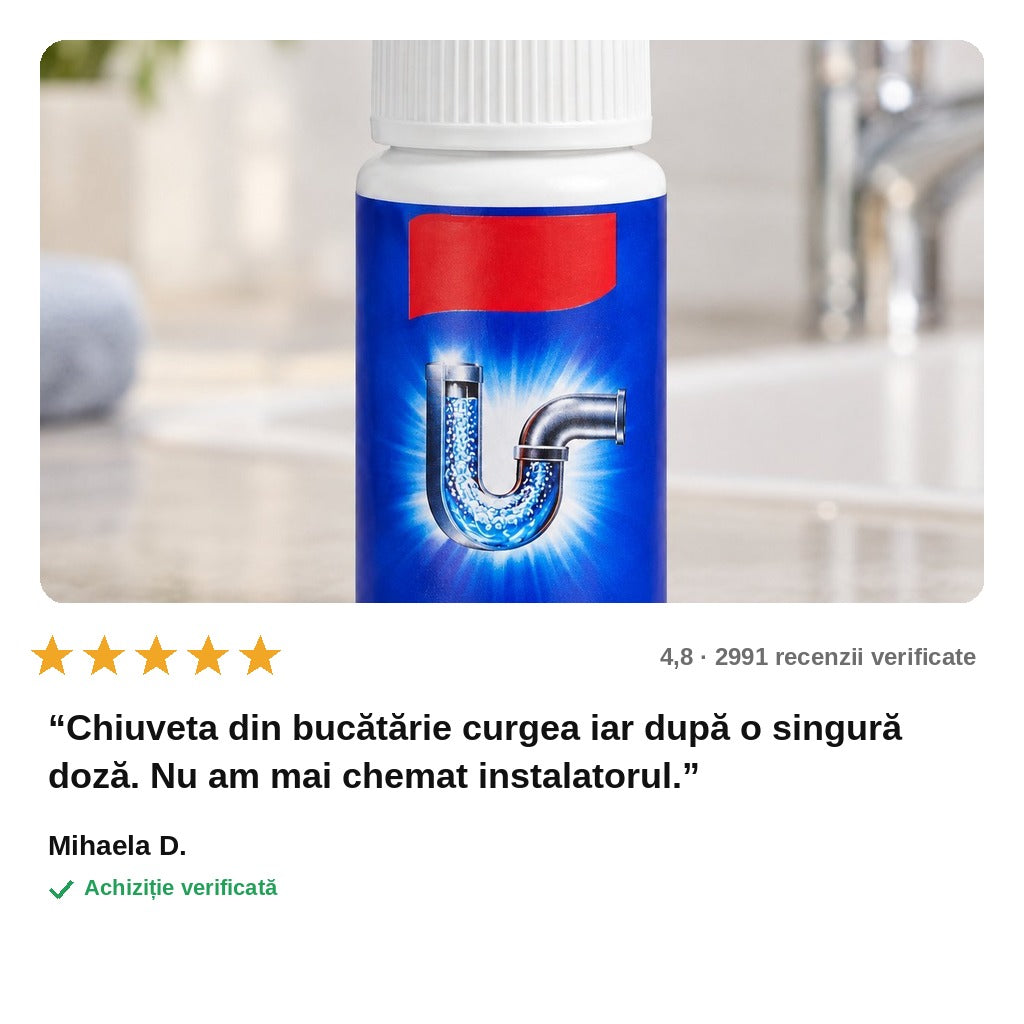 avis — Pulbere pentru desfundat țevi 100 g – acțiune rapidă, fără instalator