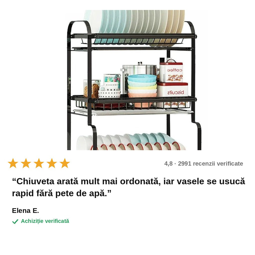 avis — TrioRack™ – Suport Vase din 3 Niveluri pentru Bucătărie