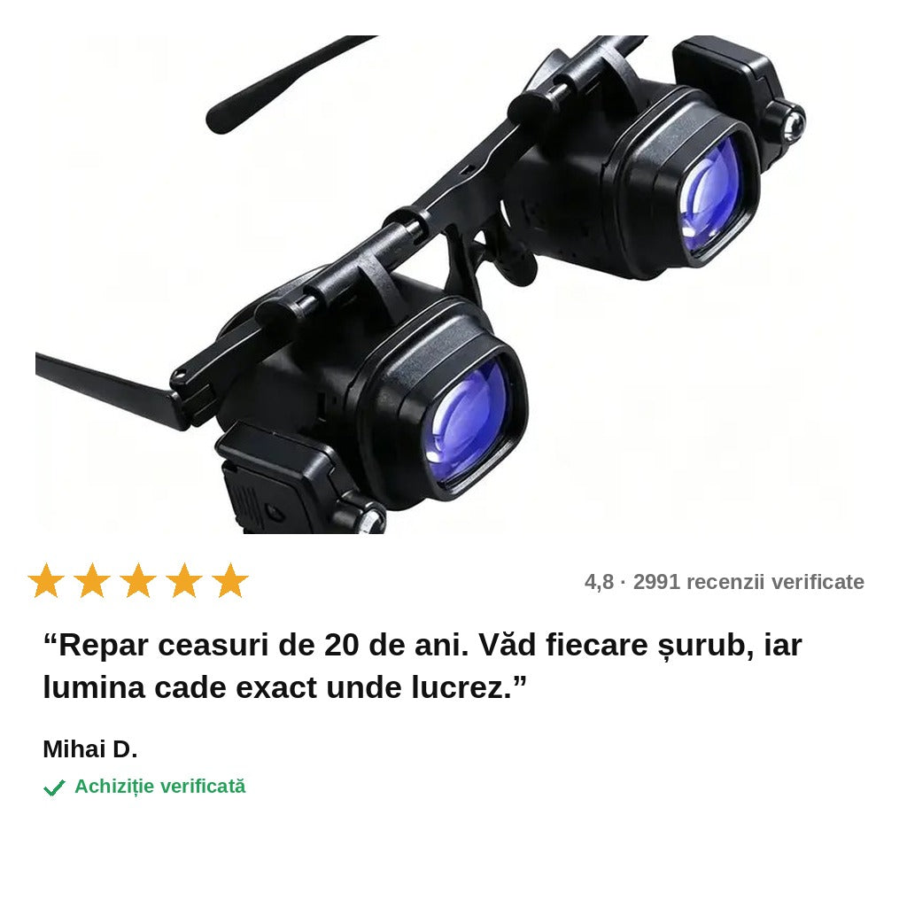 avis — Ochelari lupă cu LED – 8 lentile interschimbabile, ambele mâini libere