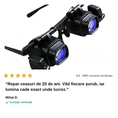 avis — Ochelari lupă cu LED – 8 lentile interschimbabile, ambele mâini libere