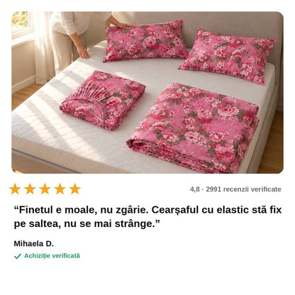 avis — Lenjerie de pat din finet, set 4 piese, cu cearșaf cu elastic 200x230 cm