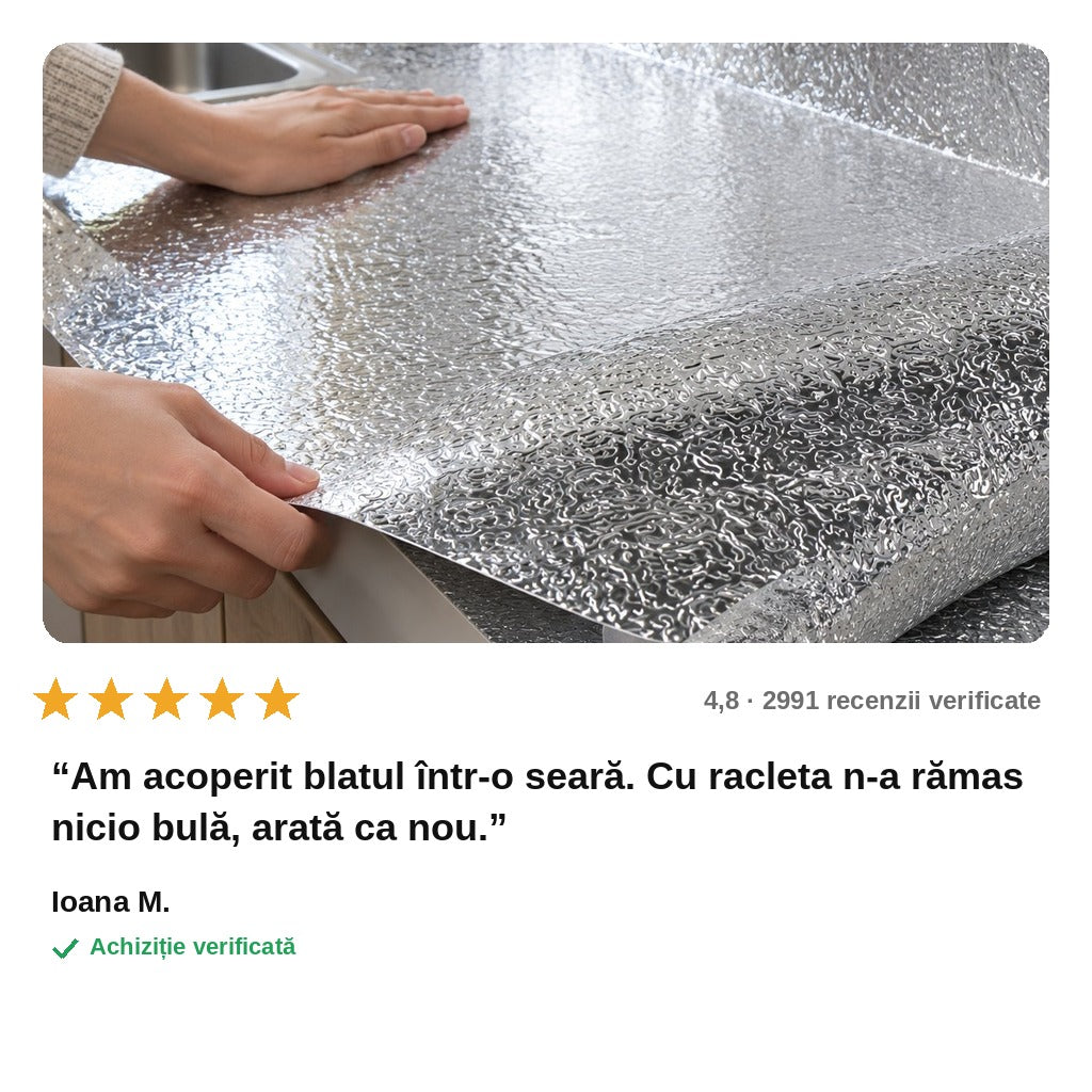 avis — Folie autoadezivă din aluminiu pentru bucătărie – 1+1 role 60 × 300 cm
