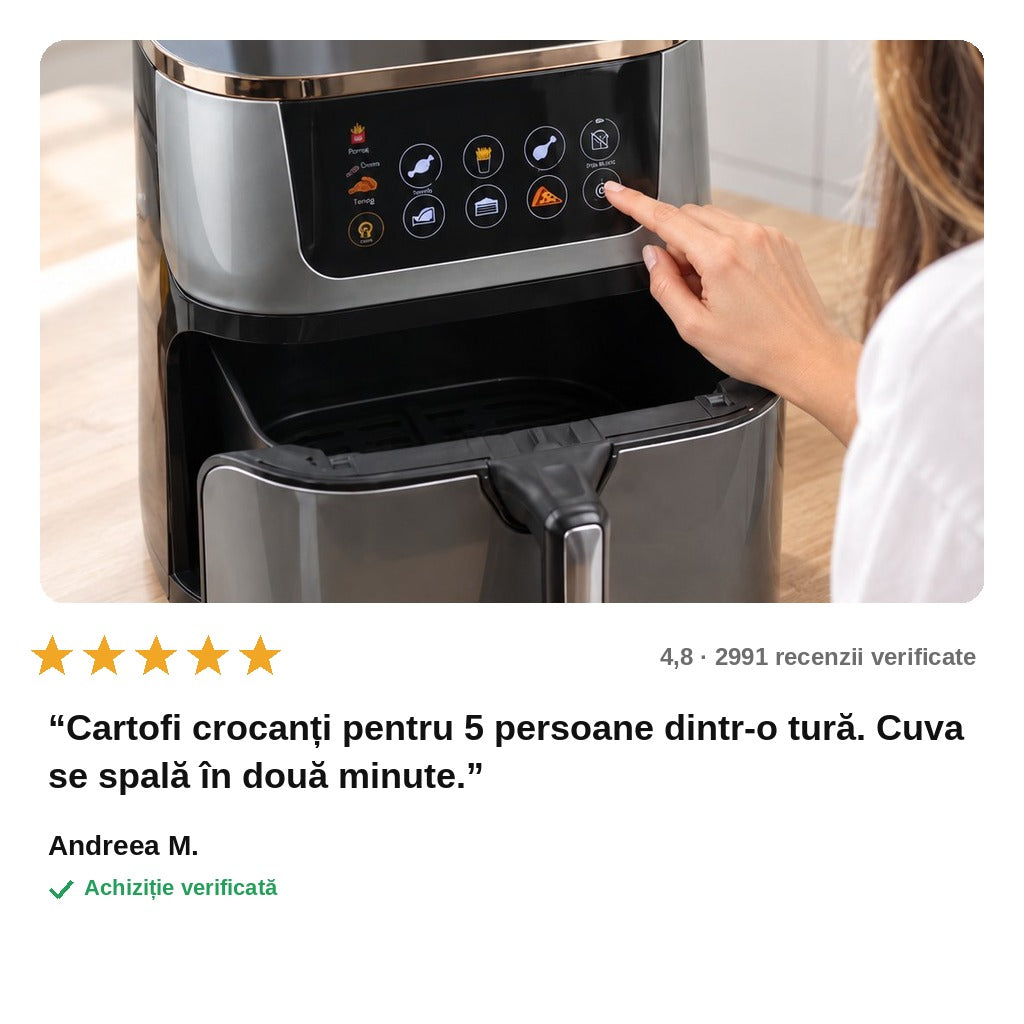 avis — Friteuză cu aer cald 8 L cu ecran tactil și 8 programe