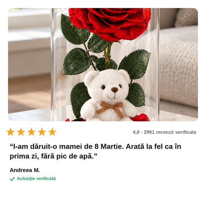 avis — Trandafir Criogenat în Cupolă de Sticlă, cu Ursuleț