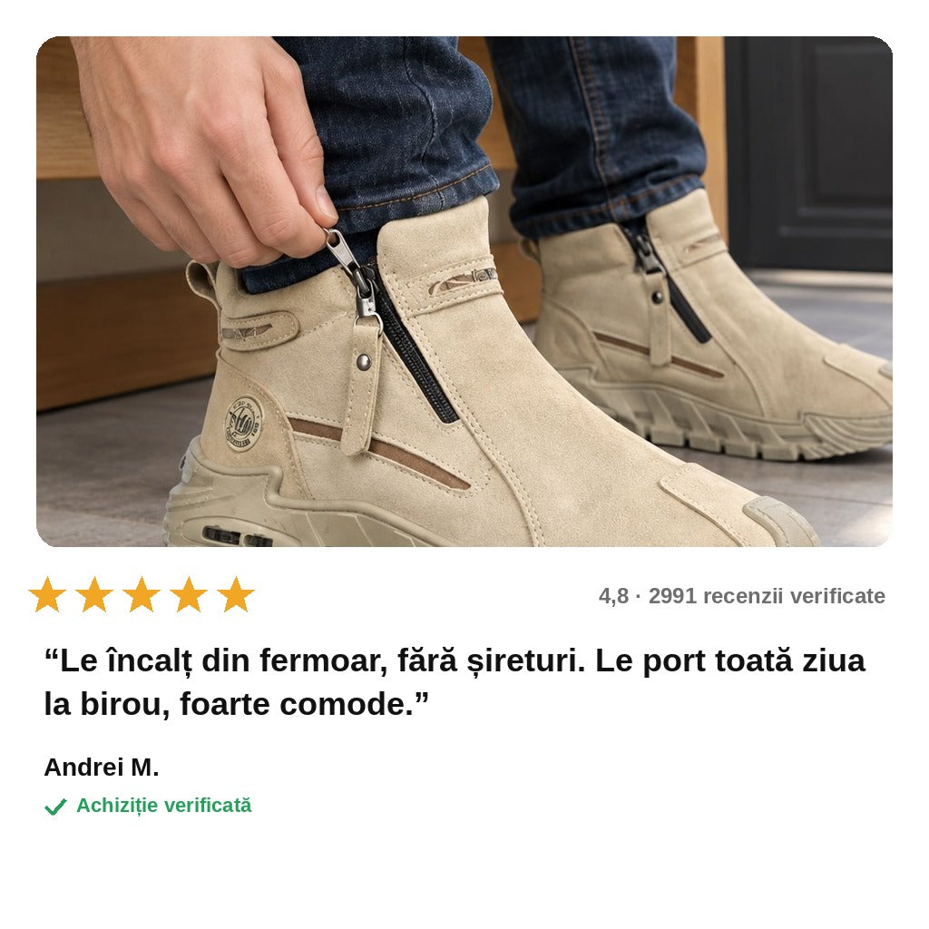 avis — Ghete bărbați din piele întoarsă cu fermoar lateral – se încalță în câteva secunde, fără șireturi