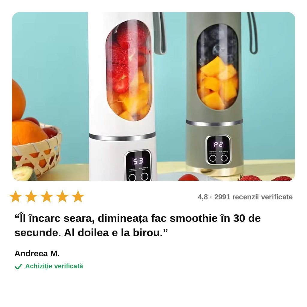 avis — Blender Portabil USB 450 ml – 12 Lame Inox, 3 Viteze, Afișaj Digital