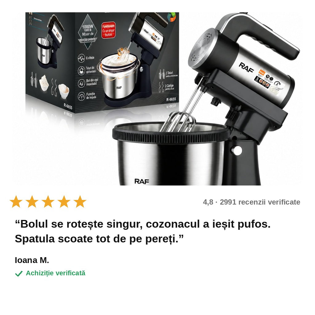 avis — MixRotativ™ – Mixer 2 în 1 cu Bol din Inox Rotativ, 5 Viteze + Turbo