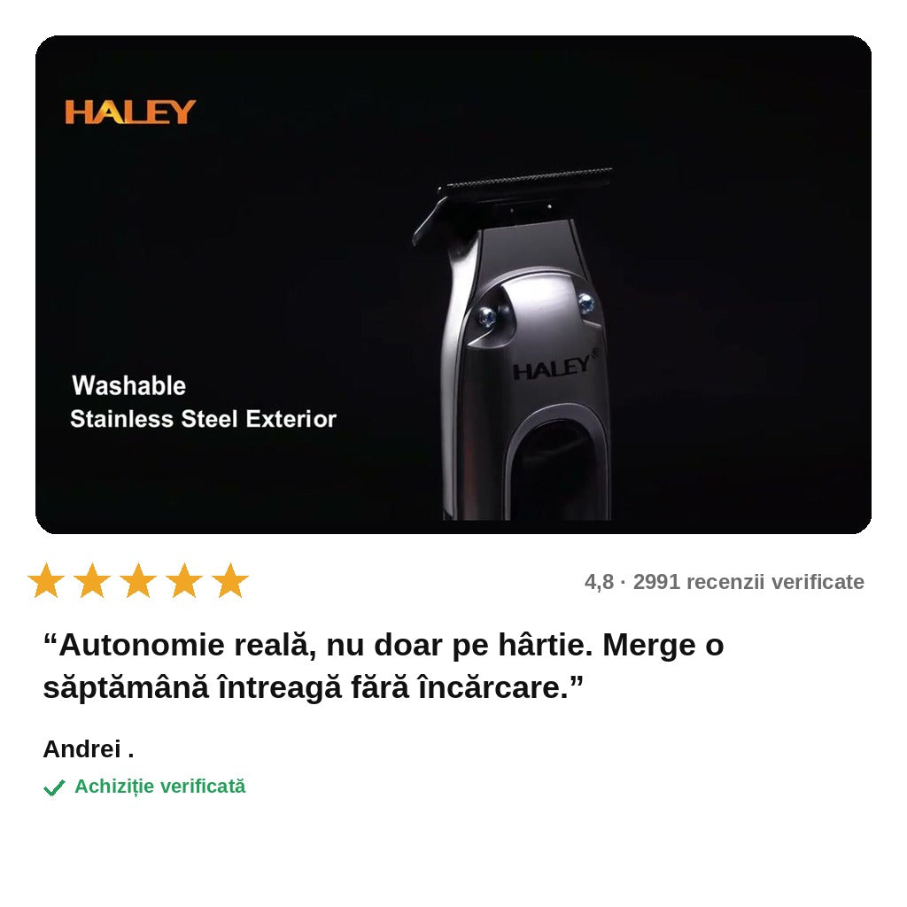 avis — Aparat de Tuns Păr și Barbă Profesional PowerTrim™ – Fără Fir, 120 Min Autonomie