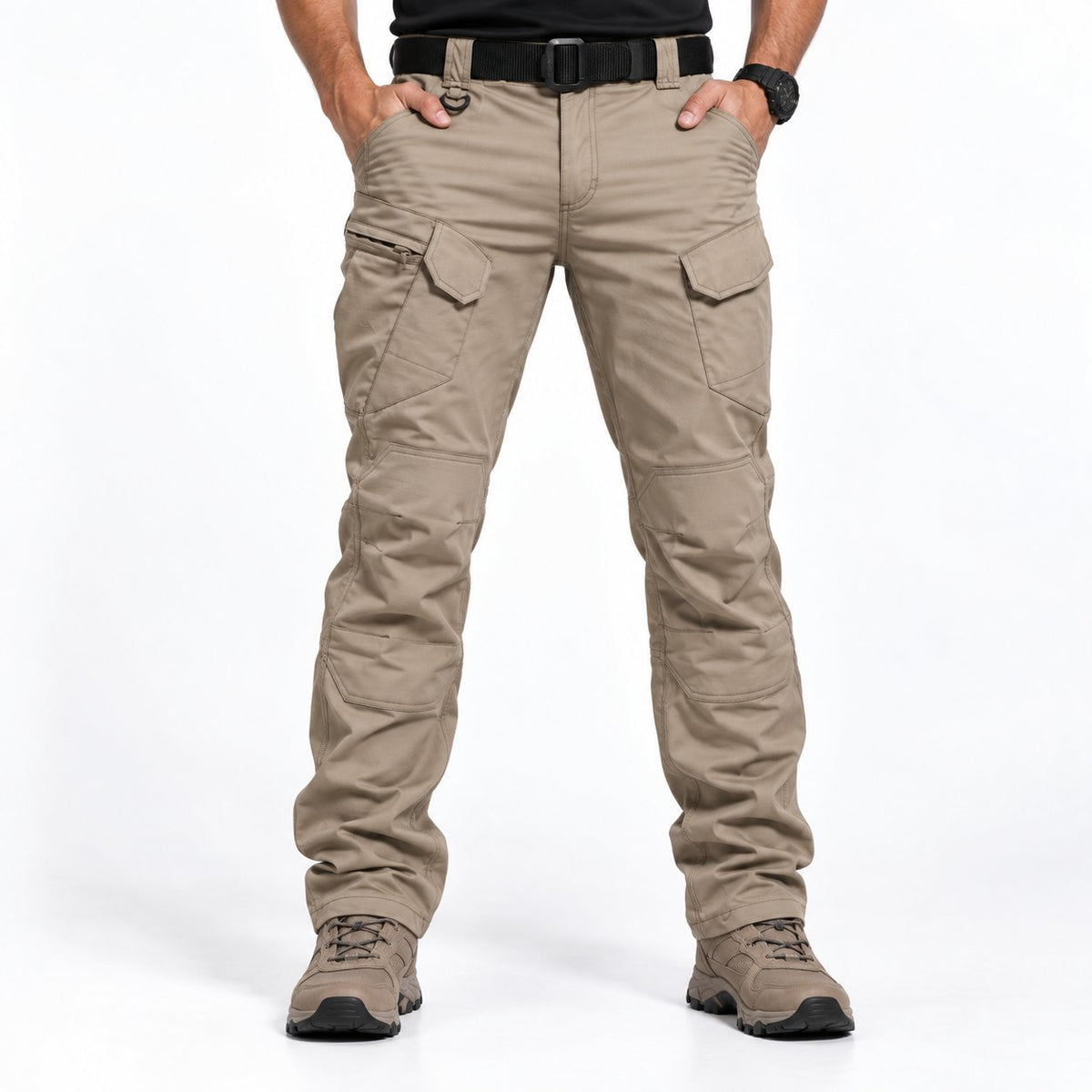 couleur Bej — Pantaloni cargo bărbați cu buzunare cu fermoar