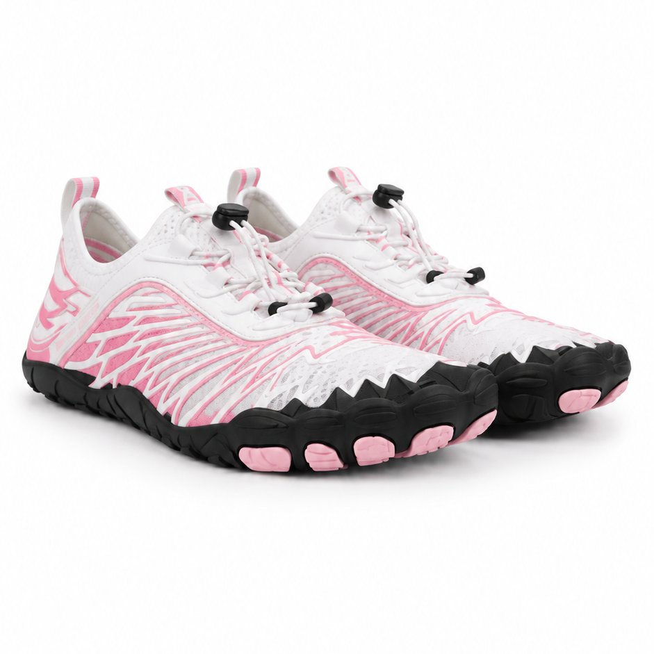 couleur Alb + roz — Pantofi barefoot antiderapanți — vârf lat, talpă subțire și flexibilă