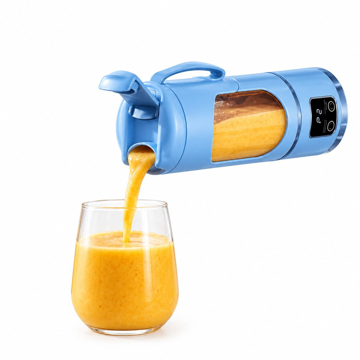 couleur Albastru — Blender Portabil USB 450 ml – 12 Lame Inox, 3 Viteze, Afișaj Digital