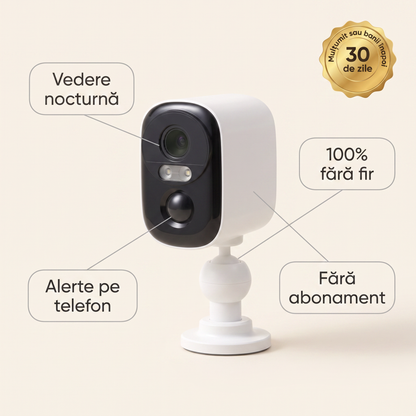 Vedere nocturnă, alerte, fără fir, fără abonament