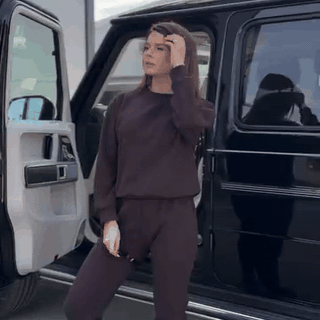 gif — Trening damă din catifea reiată – Ciocolată, bluză și pantaloni