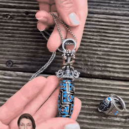 gif — Set Colier Dzi cu 9 Ochi și Vajra + Inel Rotativ Unisex