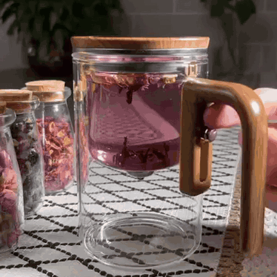 gif — Ceainic din sticlă 600 ml cu infuzor și mâner din lemn