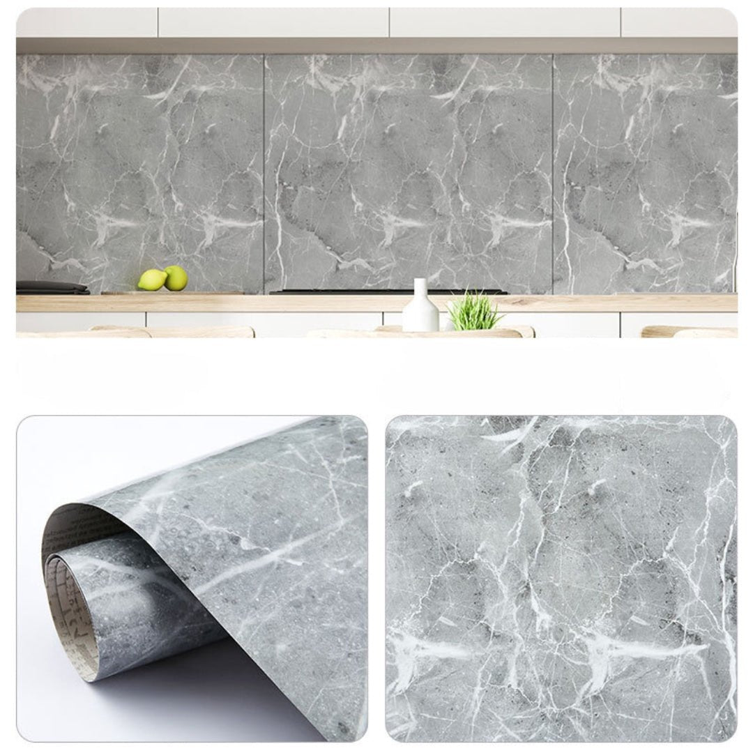 couleur Gri — Folie autoadezivă imitație marmură 60 x 300 cm – rezistentă la apă, pentru blat, bucătărie și baie