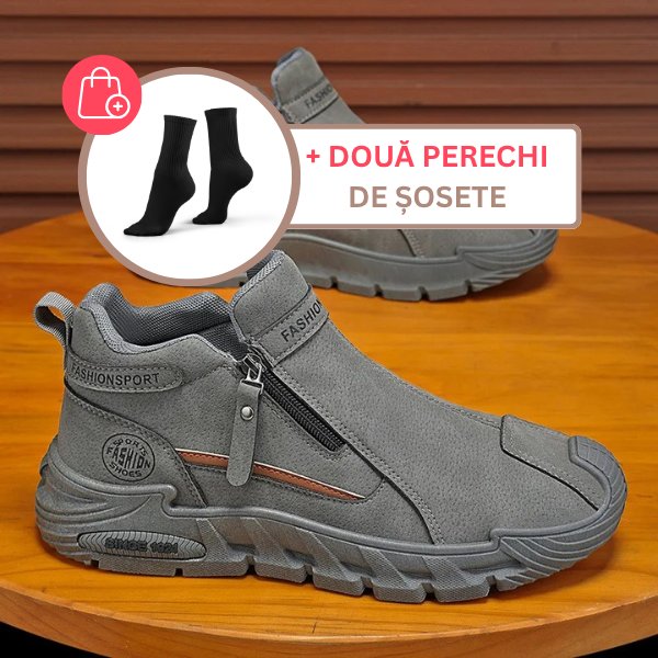 couleur Gri + două perechi de șosete — Ghete bărbați din piele întoarsă cu fermoar lateral – se încalță în câteva secund