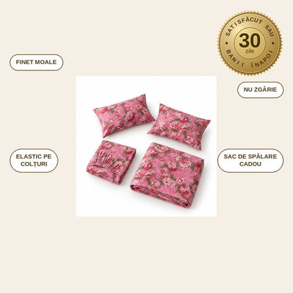 infographie — Lenjerie de pat din finet, set 4 piese, cu cearșaf cu elastic 200x230 cm