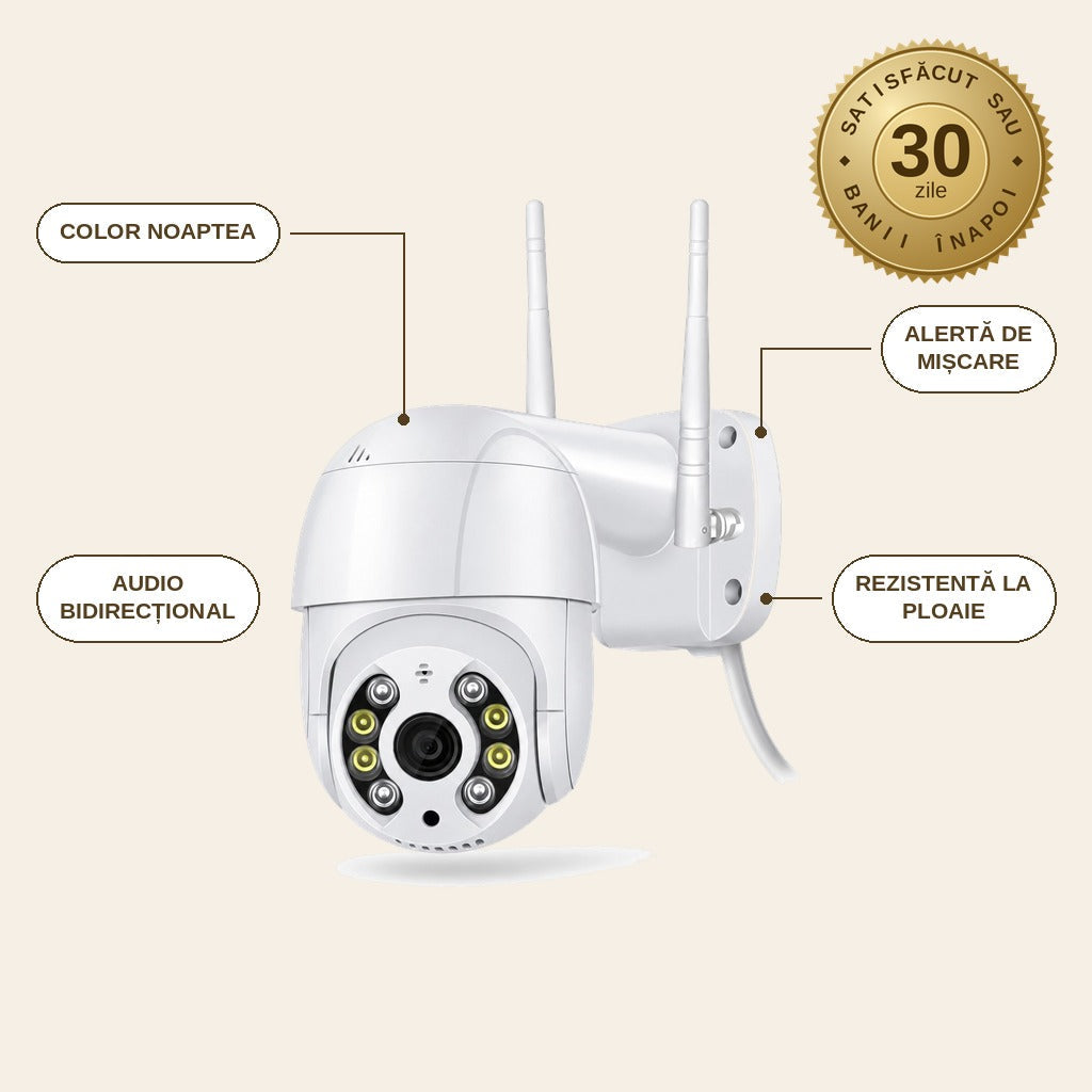 infographie — Set 2 camere de supraveghere Wi-Fi exterior, rotative
