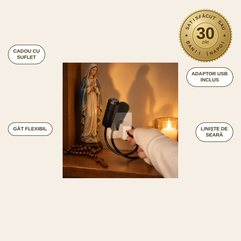 infographie — Proiector de Lumină Sfântă – Iisus sau Fecioara Maria, 6 Imagini Interschimbabile