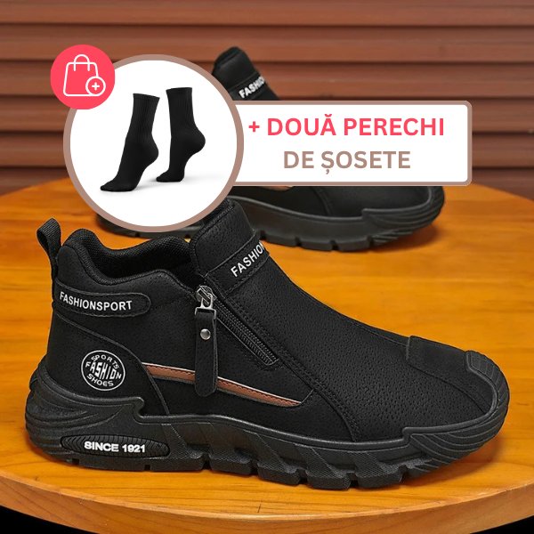 couleur Negru + două perechi de șosete — Ghete bărbați din piele întoarsă cu fermoar lateral – se încalță în câteva secu
