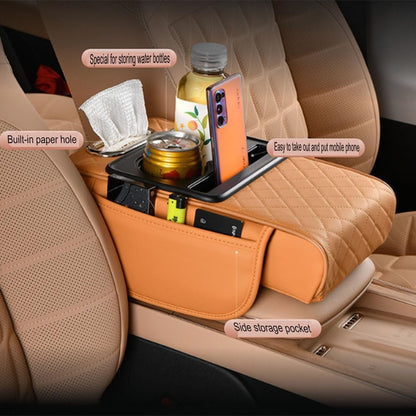 couleur Portocaliu — Consolia™ – Cotieră Auto Matelasată cu 2 Suporturi de Pahare și Buzunare de Depozitare