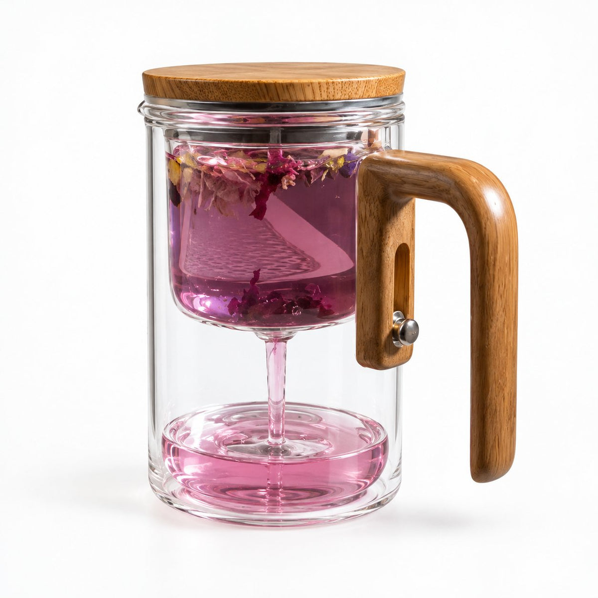 packshot — Ceainic din sticlă 600 ml cu infuzor și mâner din lemn