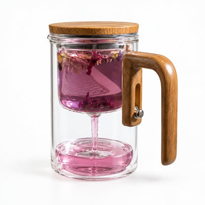 packshot — Ceainic din sticlă 600 ml cu infuzor și mâner din lemn