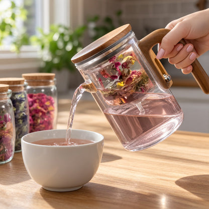 situation — Ceainic din sticlă 600 ml cu infuzor și mâner din lemn
