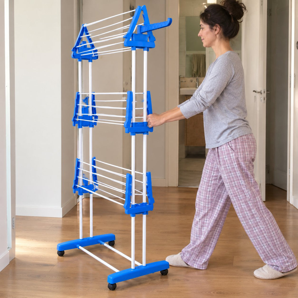 situation — Uscător Vertical de Rufe pe Roți – 3 Niveluri, Extensibil până la 64x170 cm, 14 Umerașe