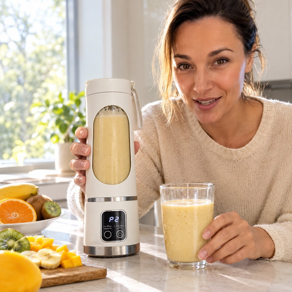 situation — Blender Portabil USB 450 ml – 12 Lame Inox, 3 Viteze, Afișaj Digital