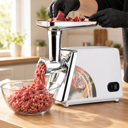 situation — Mașină de tocat carne electrică cu funcție Reverse – site inox 3, 5 și 8 mm, duze pentru cârnați și chiftele