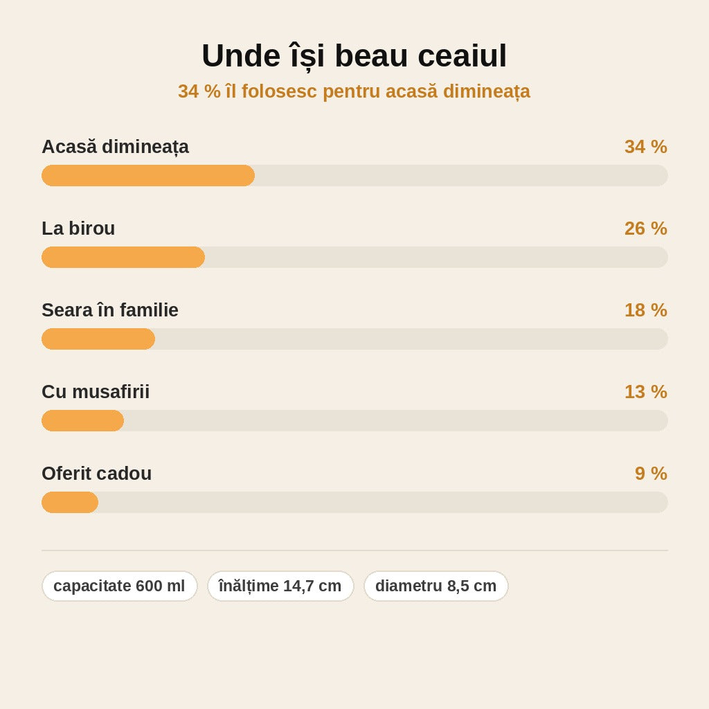 stats — Ceainic din sticlă 600 ml cu infuzor și mâner din lemn